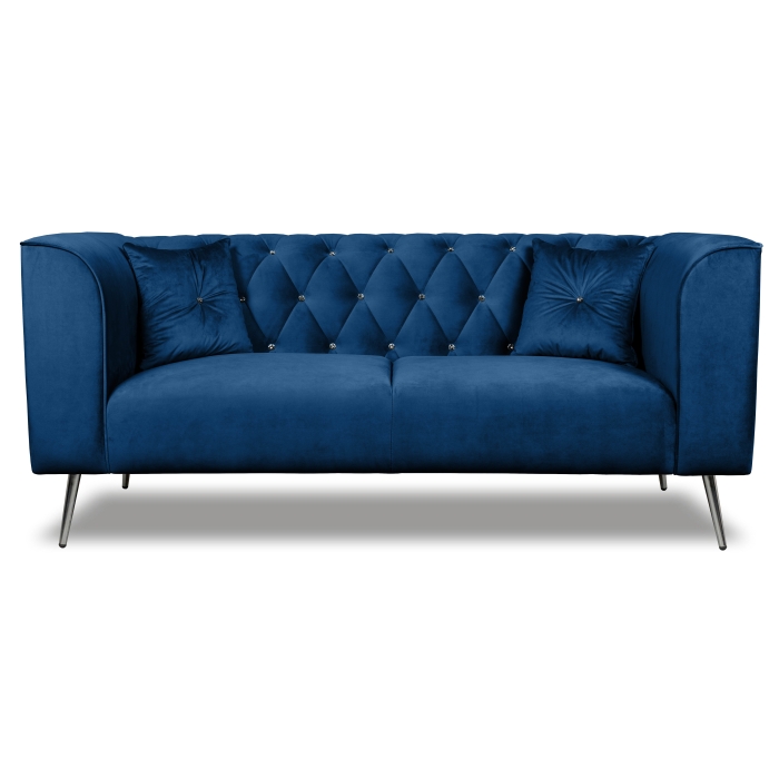 Sofa skandynawska trzyosobowa na wysokich metalowych nogach, sofa pikowana w guziki kryształowe - Kare 3-osobowa